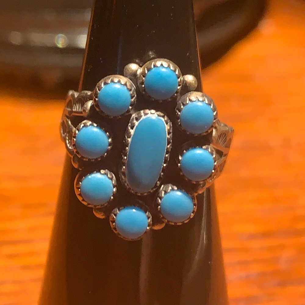 Vintage Native American Turquoise Cluster Ring
